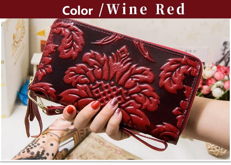 Blumen Damen Brieftasche Echt leder Frau Brieftasche Vintage Echt kuhle der Geldbörse große Kapazität Clutch Tasche – Detail 25