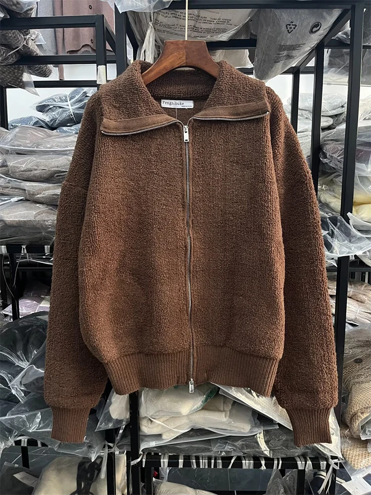 Women Jacket 2025 Autumn Lapel Long Sleeve Women's Coat Zipper Loose Female Streetwear Casual Outerwear Retro Lady Tops ﻿ ﻿