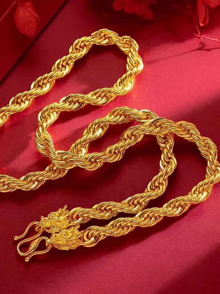 18K Gold Faucet Twist Necklace, AU750 Gold Chain Domineering Bull Head Men's Necklace, 60cm.