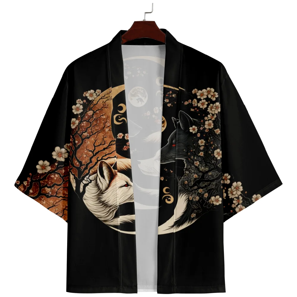 Summer Loose Japanese Fashion Wolf Print Kimono Streetwear Cardigan Robe Women Men Haori Top Yukata Plus Size 4XL 5XL