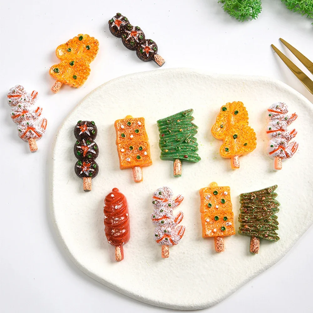 

10PCS Fried Skewers Series Miniature Resin Flat Back Cabochons For Hairpin Scrapbooking DIY Home Decor Craft Accessories