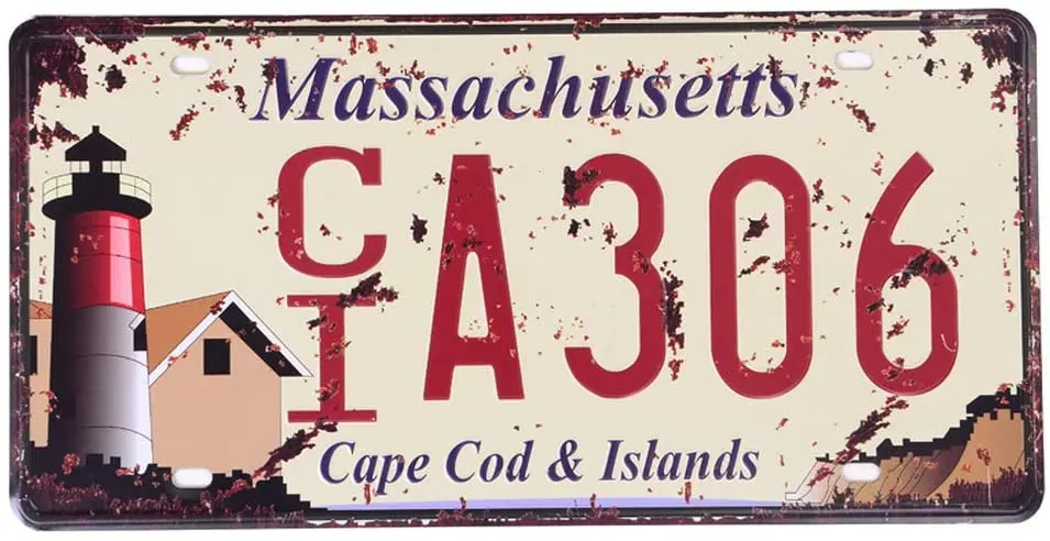 Стационарный ретро-номерной знак штата Массачусетс с тиснением винтажный