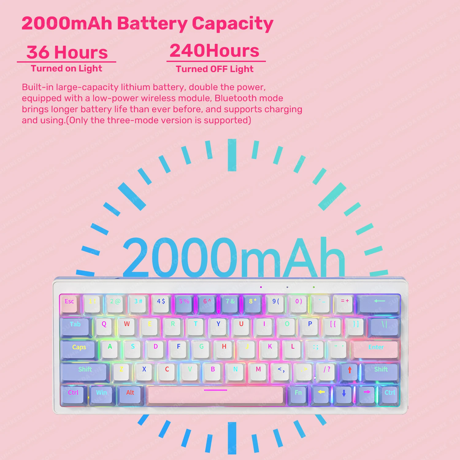 Mini Teclado Mecânico Jogos sem Fio Bluetooth Hotswap Retroiluminado Gamers Rgb 2.4g 63 Chaves Sumreda-za63 - Imagem 3