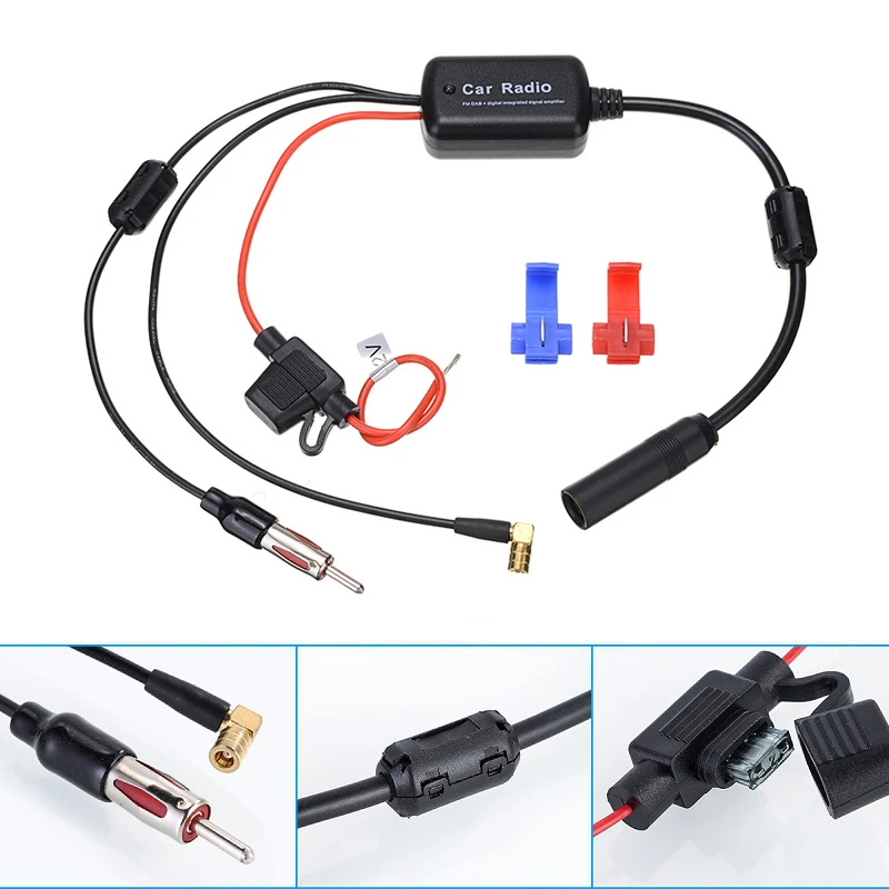 Vecys FM/AM DAB DAB Car Antenna Signal Amplifier Booster SMB Female To DIN Male Adapter 12V Digital Radio Antenna Splitter Antenna Amplifier