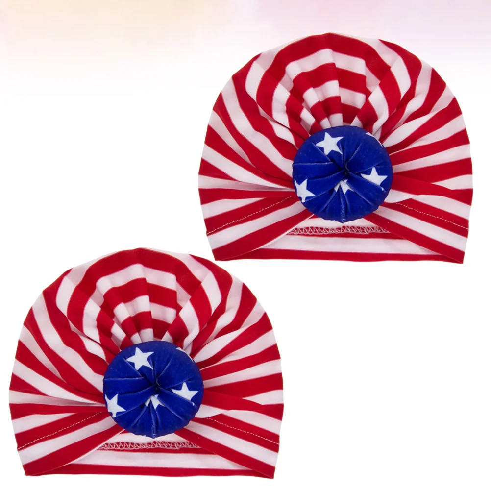 

2 Pcs Baby Cotton Knitting Hat American Flag Printed Pattern Elastic for Newborn Baby Kids (Red)