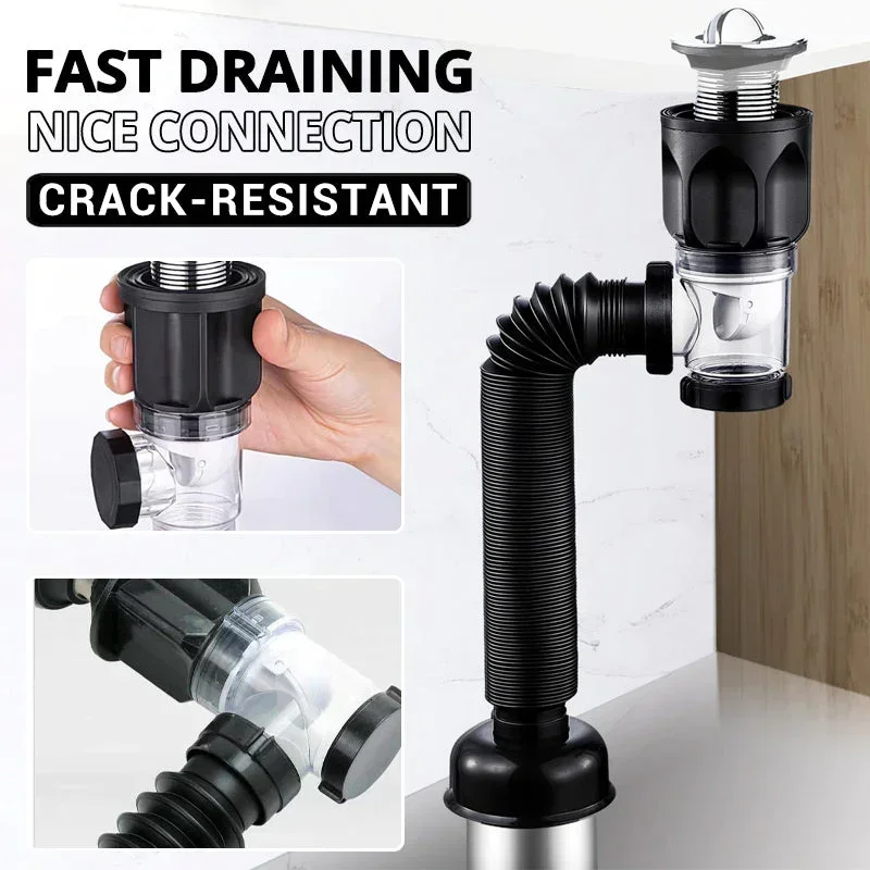 Flip Top Sink Drain Pipe Set Retractable Deodorant Sewer Drainage Water Hose Wash Basin Drainer Bathroom Kitchen Accessories 5