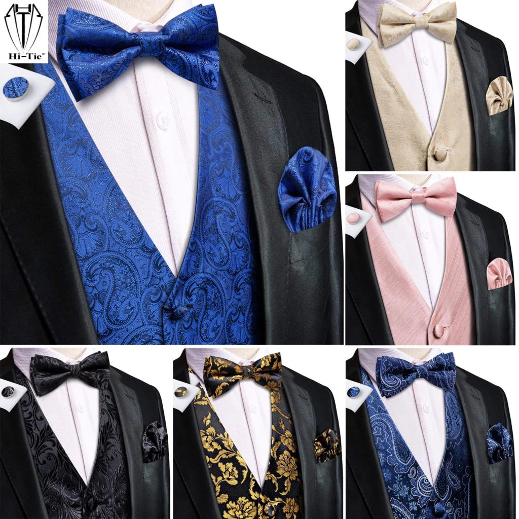Hi-Tie Herren Ascot Set - Seiden Krawatte Mit Einstecktuch & Manschettenknöpfen
