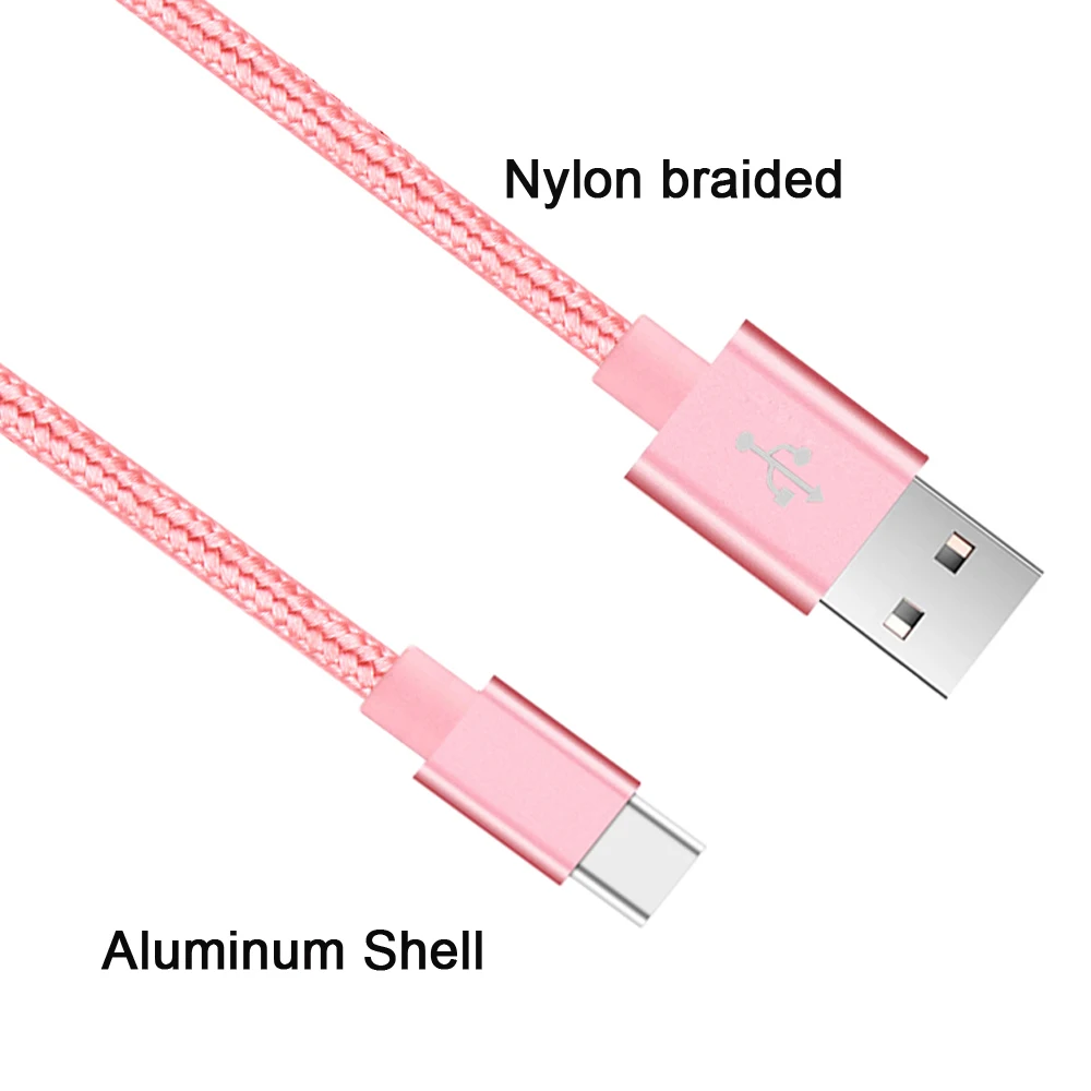 Nylon Braided USB Type C Fast Charging Cable - 1M/2M/3M Lengths, 2.4A Data Sync Charger