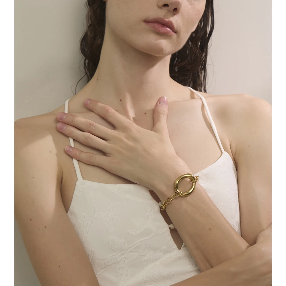 Yhpup Stainless Steel Oval Chain Bracelet