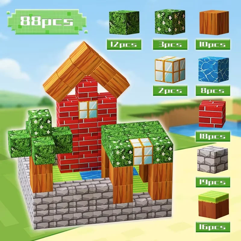 52-100pcs Magnetic Blocks Build My World Architectural Cubes Set for Boys Girls Age 3+ Construction DIY Educational Toys Magnetic Building Blocks Magnetic Assembly Toy