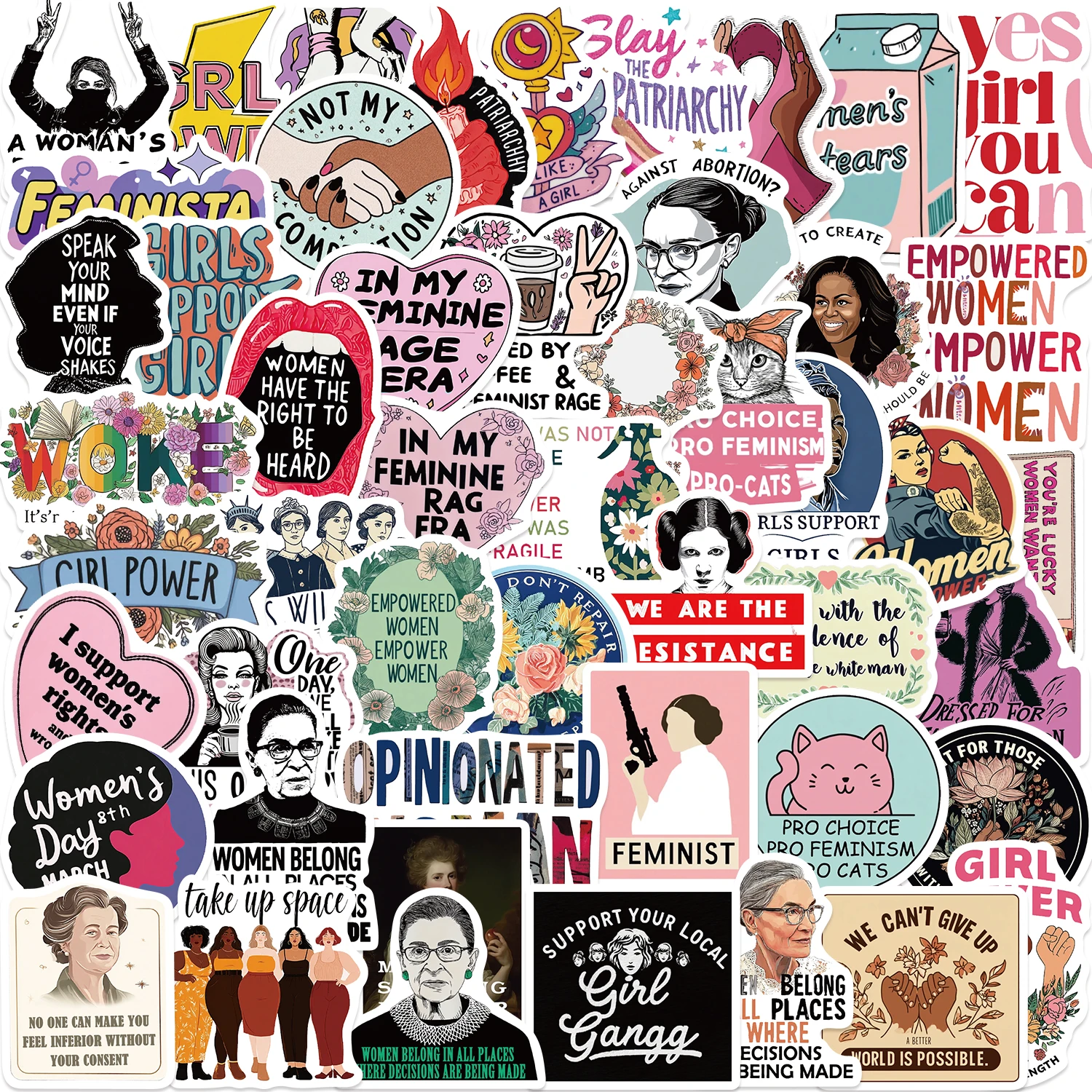 Pink Feminism Inspirational Quotes Stickers Set - 200PCS
