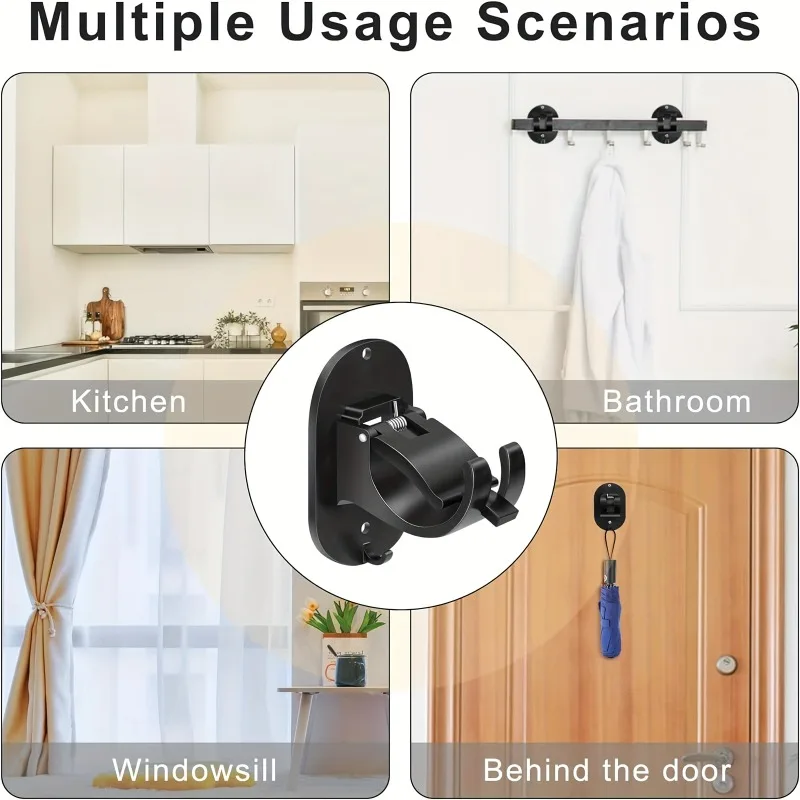2 Stück Gardinenstangenhalter ohne Bohren, selbstklebende Befestigungsclips für einfache Installation, ideal für Badezimmer, Küchen und Wohnungen – Detail 5