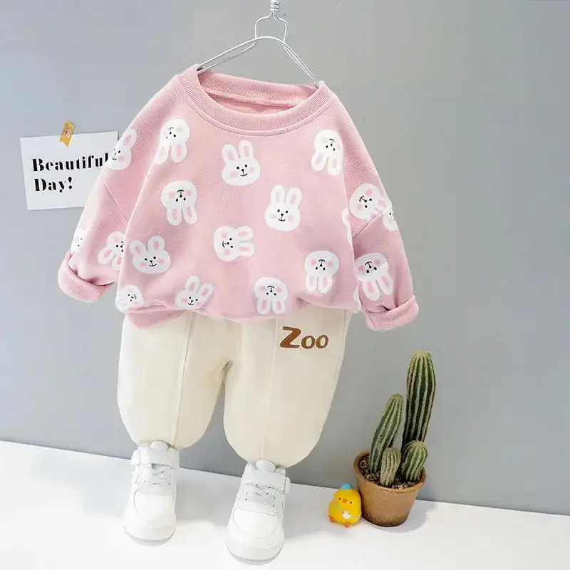 0-4-year-old children's cartoon bodysuit two-piece long sleeve 2025 spring style boys and girls' leisure sports suit baby outfits children tracksuit