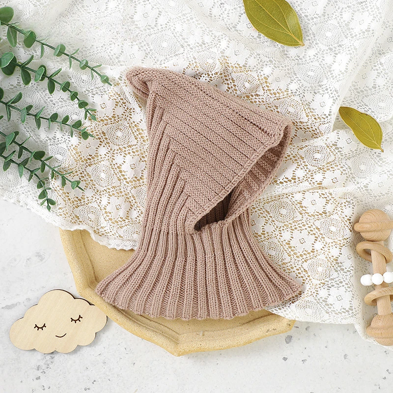 Autumn Winter New Newborn Baby Knitting Warm Scarf Cap Boy Girl Infant Solid Fashion Pullover Hat Kid Windproof Earmuffs Caps 4