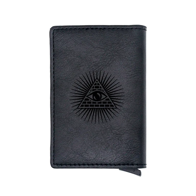 Laser Engraving Free-Mason All-seeing Eye Design Credit Card Holder Men Women Metal RFID Aluminium Box PU Leather Wallet BA573