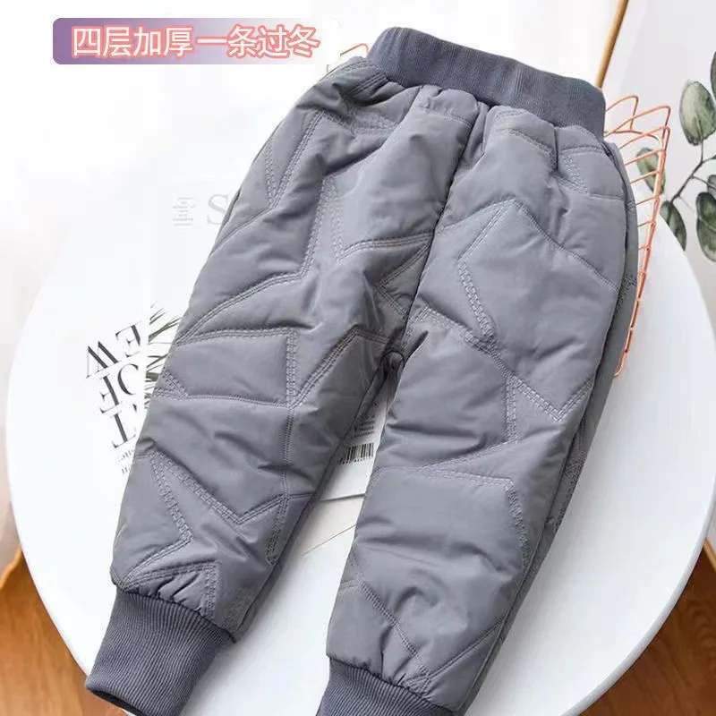 Children\'s cotton pants baby girls winter plush thickened casual windproof  warm pants small medium-sized boys cartoon pants1-7Y