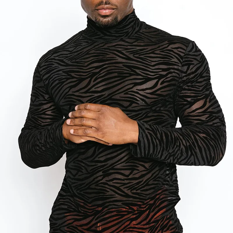 

Muscular Man Gogo Costume Sexy Zebra Pattern Perspective Mesh Top Nightclub Singer Dancer Pole Dance Tops Men Rave Wear XS6147