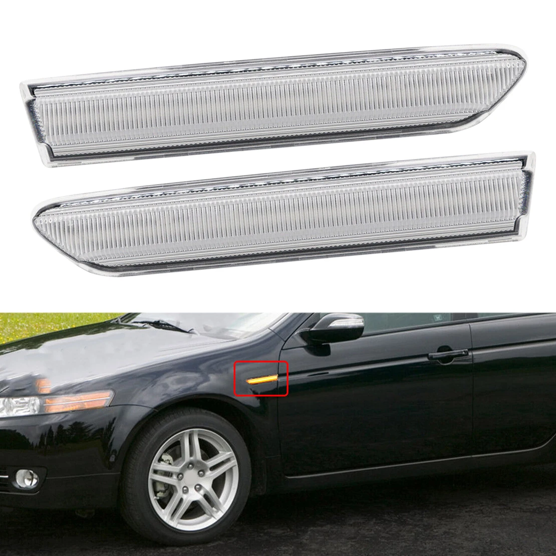 

1 Pair Amber LED Front Fender Side Marker Lights Fit For Acura TL 2004-2007 2008 33850SEPA01 33800SEPA01 AC2550104 AC2555104