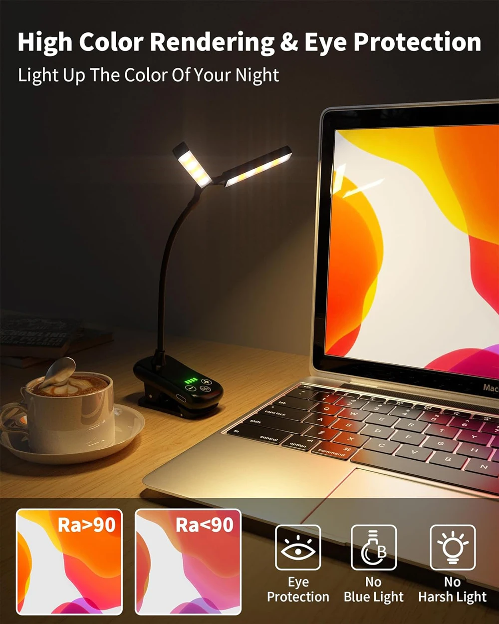 Boek Licht, 14 Led Touch Control Leeslampje Met 3 Kleuren & 8 Helderheid, Oplaadbare Boek Licht Voor Lezen In Bed