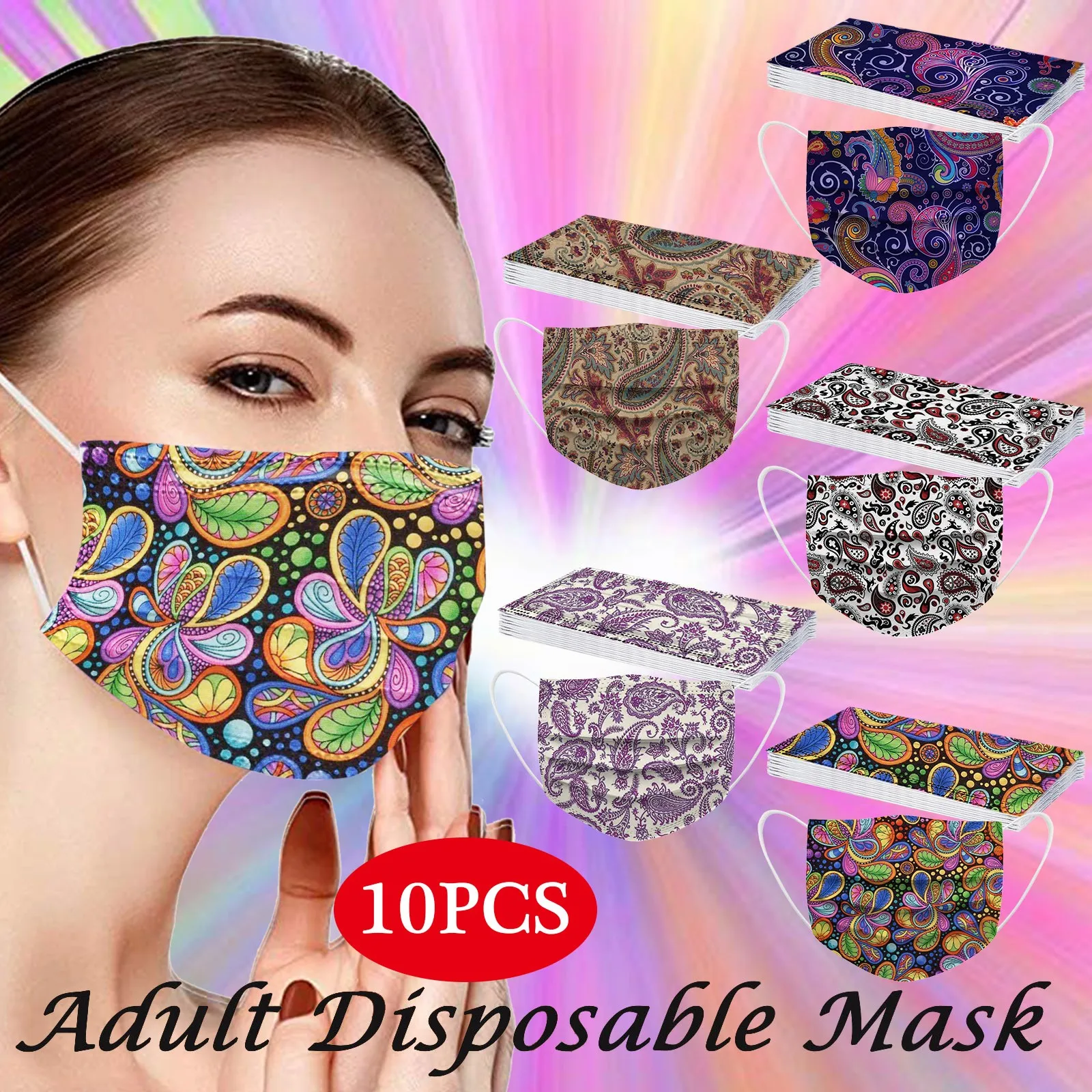 10PCS Adult's Disposable Mask Paisley Print Face Cover Industrial 3Ply Ear Loop Mascarillas Quirúrgicas Homologadas Masque 2