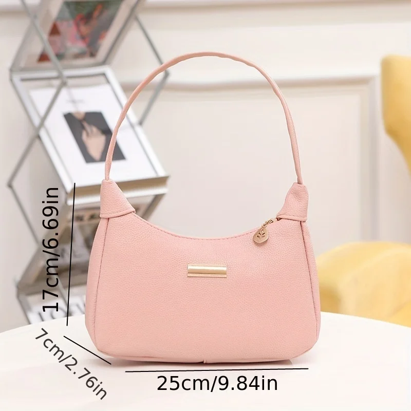 Fashion Shoulder Bag for Women, Solid Color Synthetic Leather Handbag with Zipper Closure, Versatile Underarm Dumpling Purse