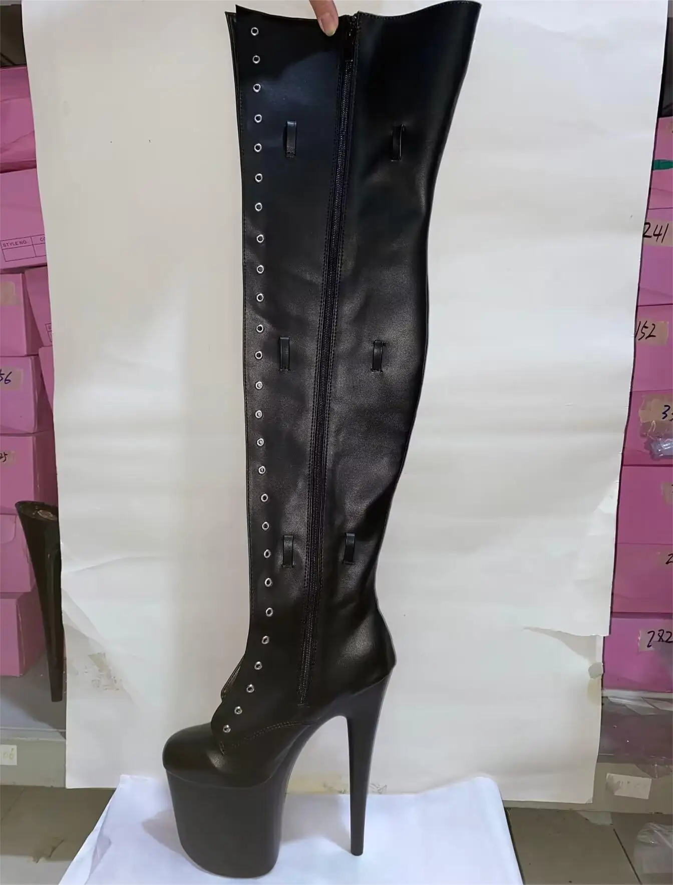 20cm high heels for sexy women.Side zipper lace-up over knee boots, 8 inch pole dancing practice show boots