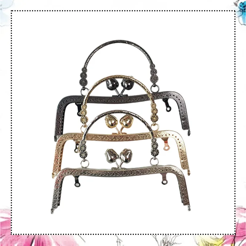 

10pcs 20cm Metal Purse Frame Handle for Making Kiss Clasp Lock Rose Head Floral Embossed Bronze Tone Bags Hardware Accessories