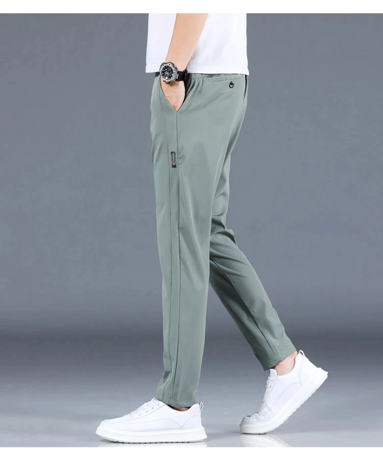 2024 Summer New Thin Ice Silk Stretch Men's Pants Casual Elastic Waist Smooth Trouser Pants Male Brand Clothing 5 Colour 5