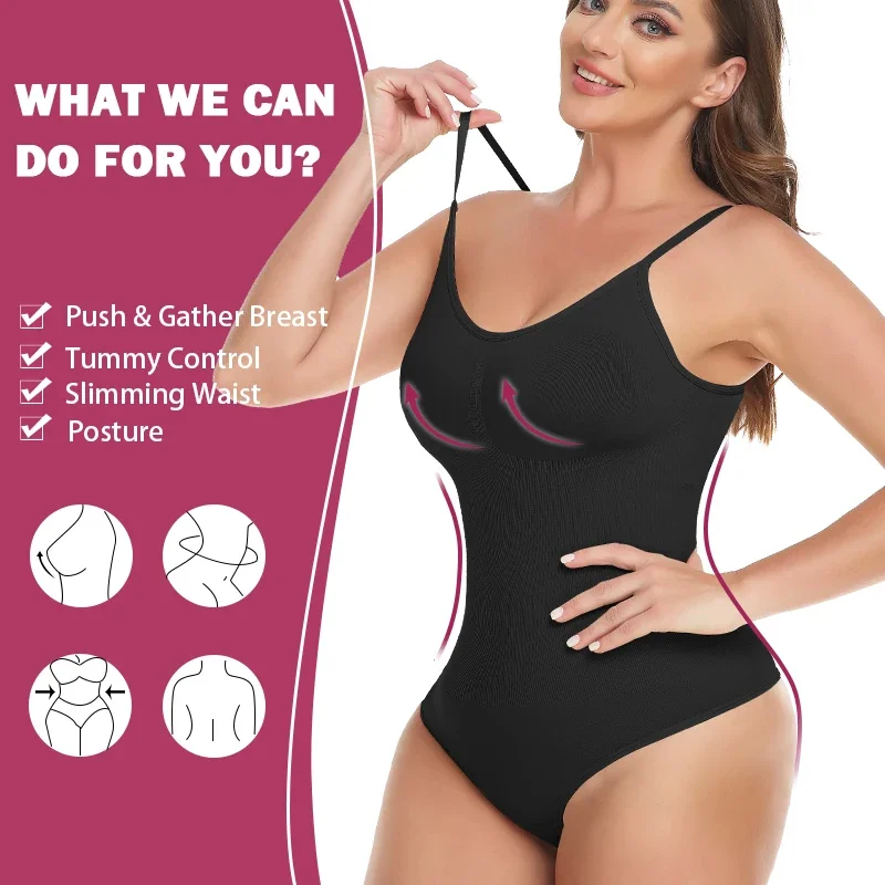Invisible Bodysuits Shapewear Thong for Women Tummy Control Low Back Backless Butt Lifting Seamless Slimming Full Body Shaper body shaper