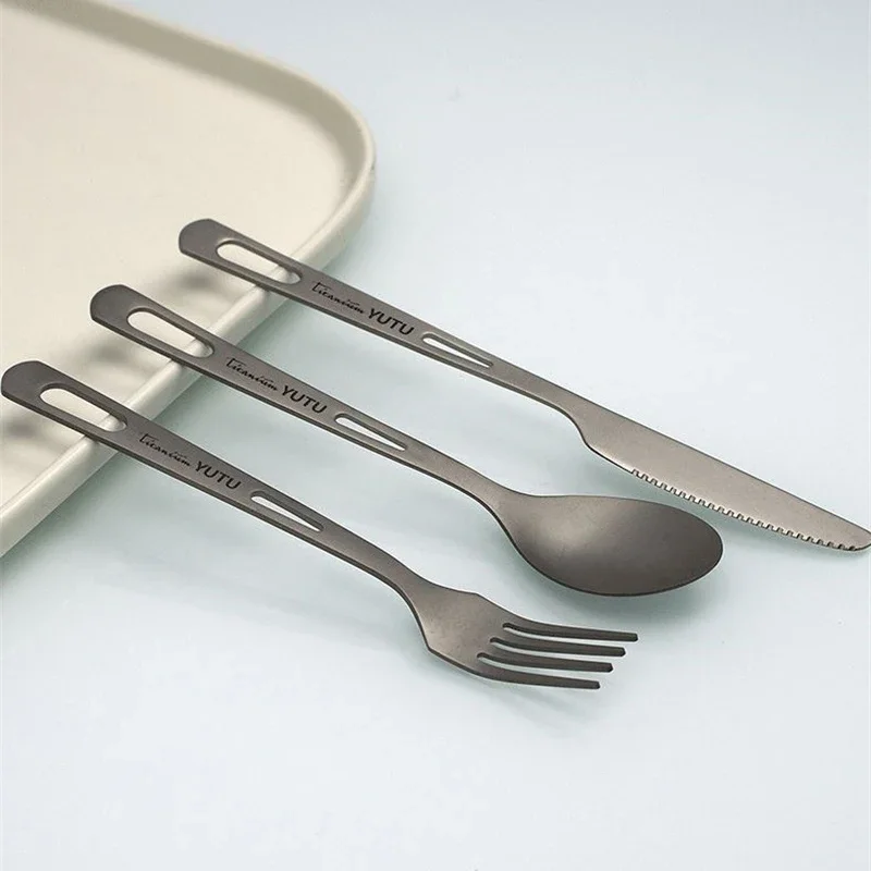 Pure Titanium Tableware Set Outdoor Household Frosted Knife and Fork Spoon Chopsticks Travel Camping Portable Knife and Fork Set