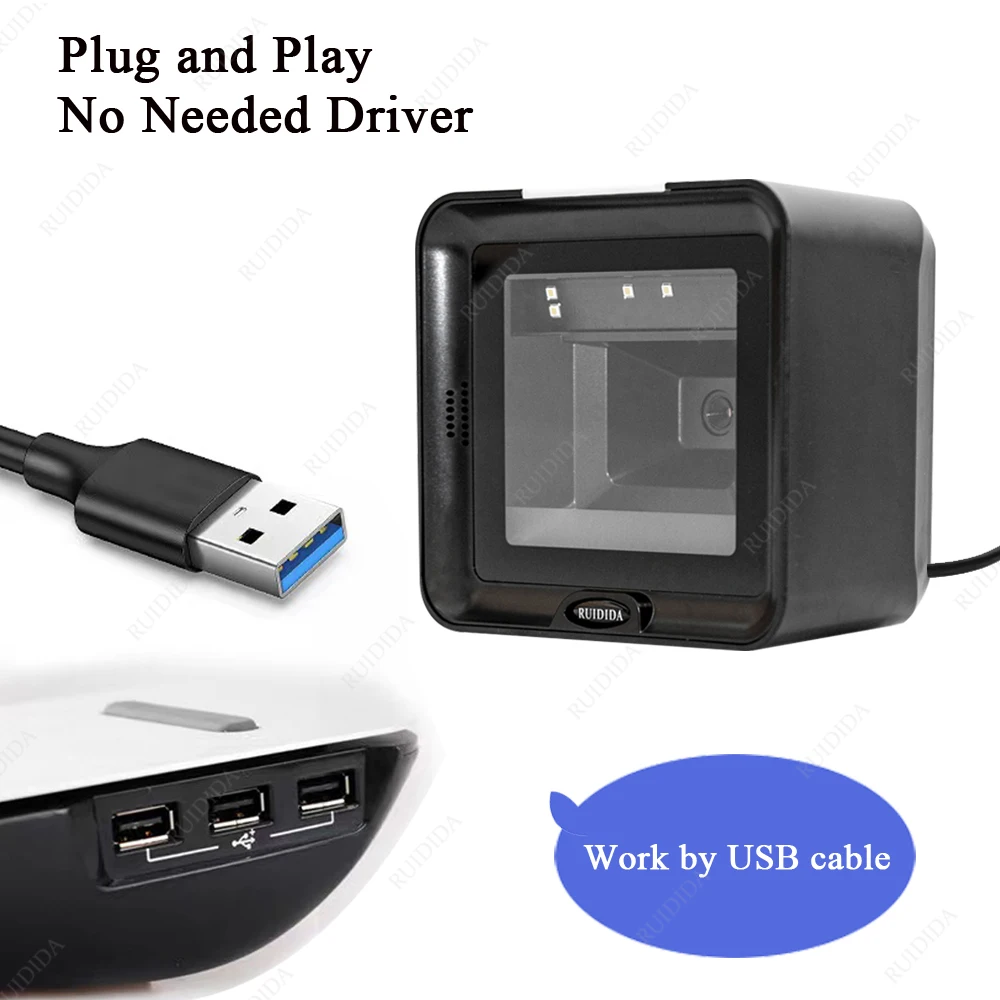Platform Barcode scanner Desktop Bar code Reader Scanning 2D Hands-Free Bar code Scanner Wired USB Scanner QR Code PDF Barras