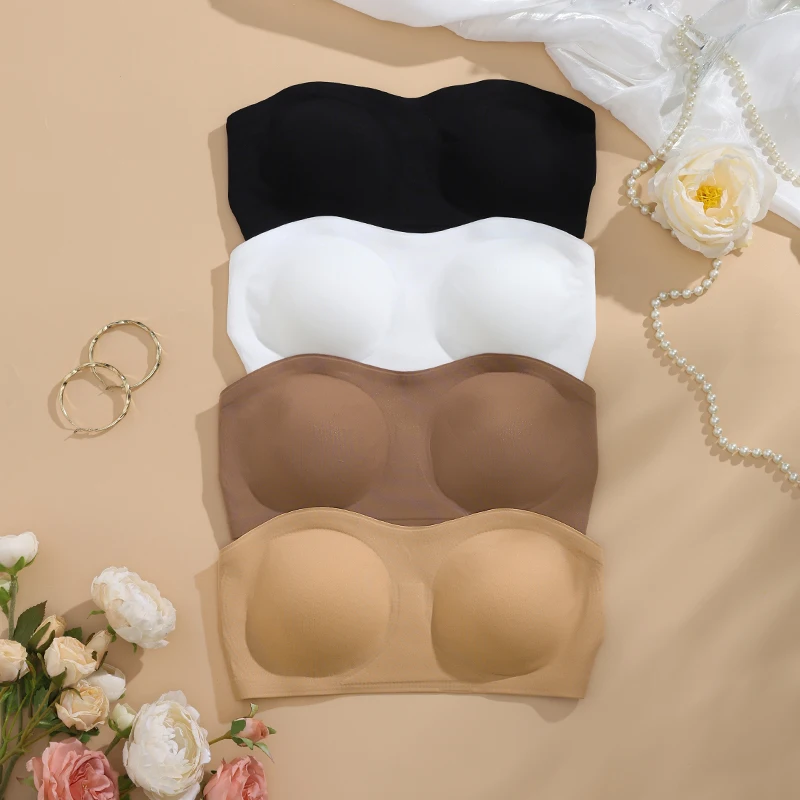 1Pc Removable Padded Soft Ice Silk Traceless Women Brasseries Wire Free Seamless Bra for Women Strapless Bra
