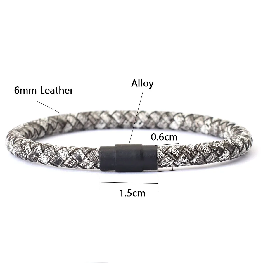 Mens Leather Bangle Bracelet Black Magnet Buckle