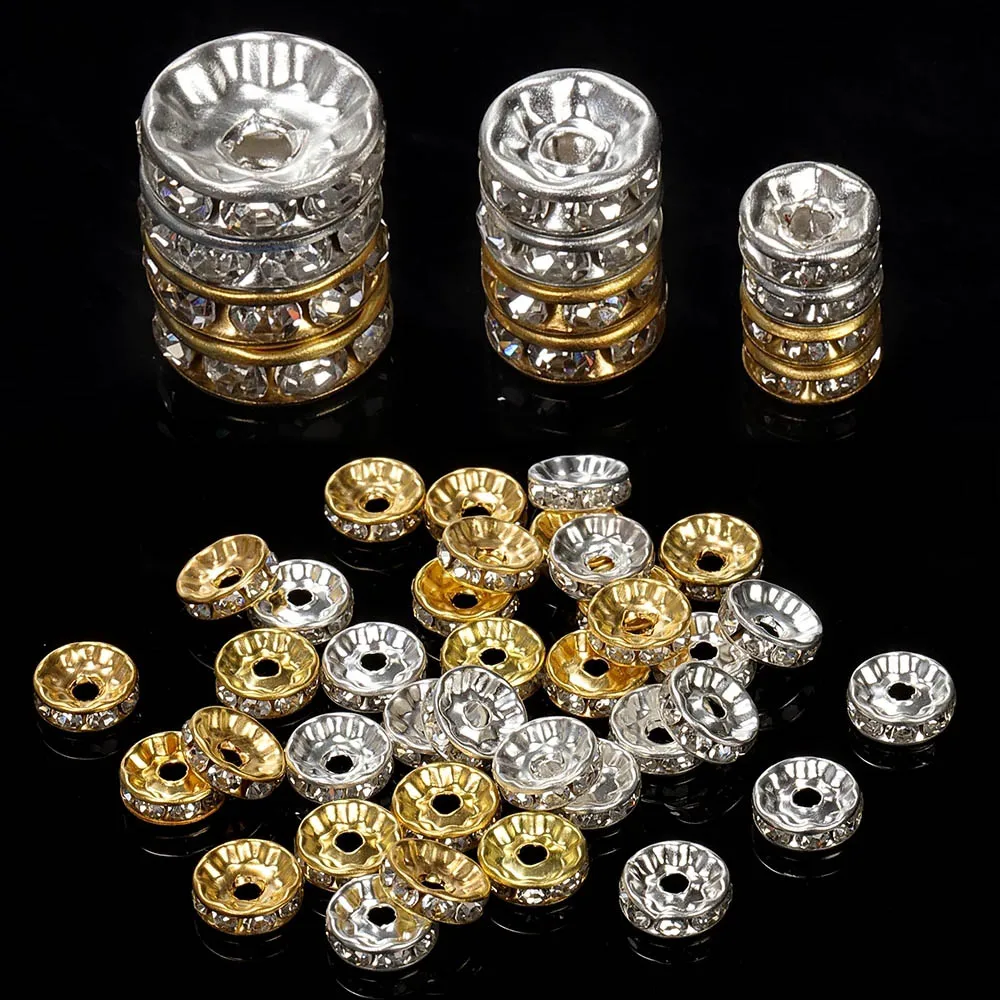 

100pcs 4/6/8/10mm Rhinestone Rondelles Spacers Czech Crystal Beads For DIY Jewelry Making Bracelet Necklace Beading Accessories