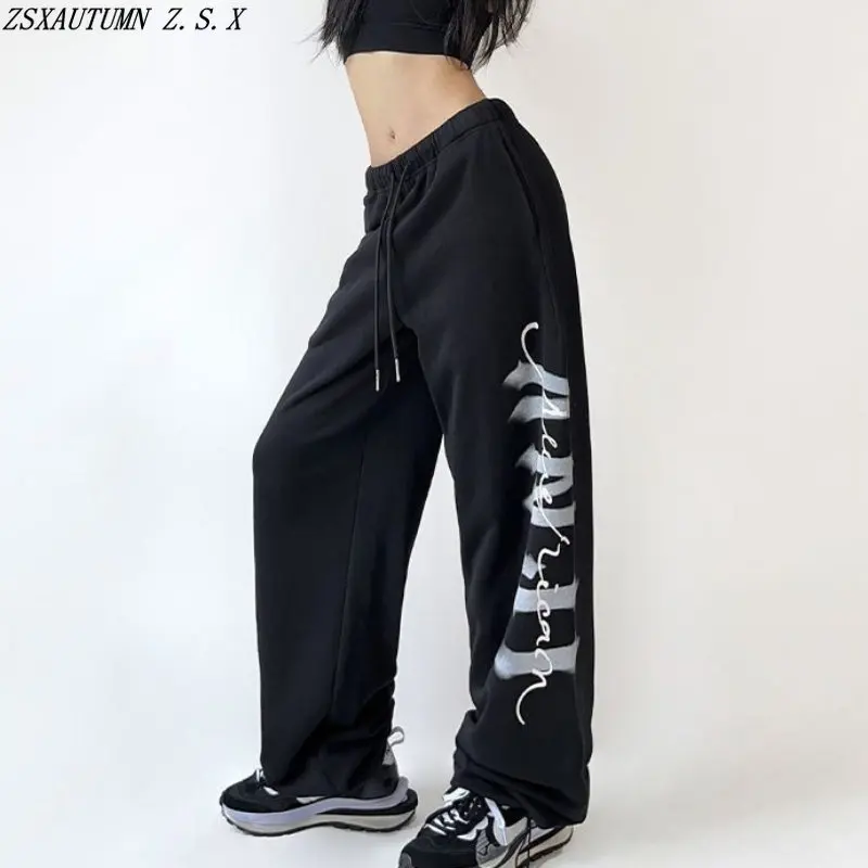 

Hip Hop Women Summer American High Street Sports Pants Baggy Fashion Female Casual Trouser High Waist Straight Wide Leg Pantalon