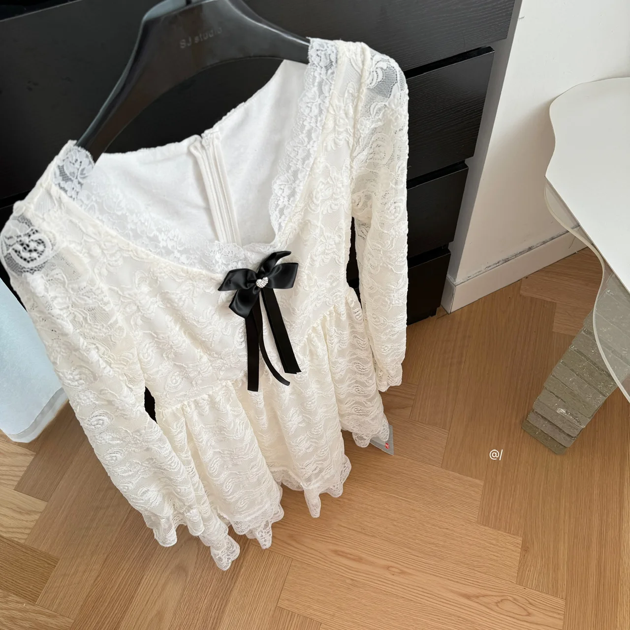 Elegant Lace Mini Dresses Women V-neck Long Sleeve Ruffles A-line Autumn New Sweet Korean Fashion Party Dress Female Vestidos