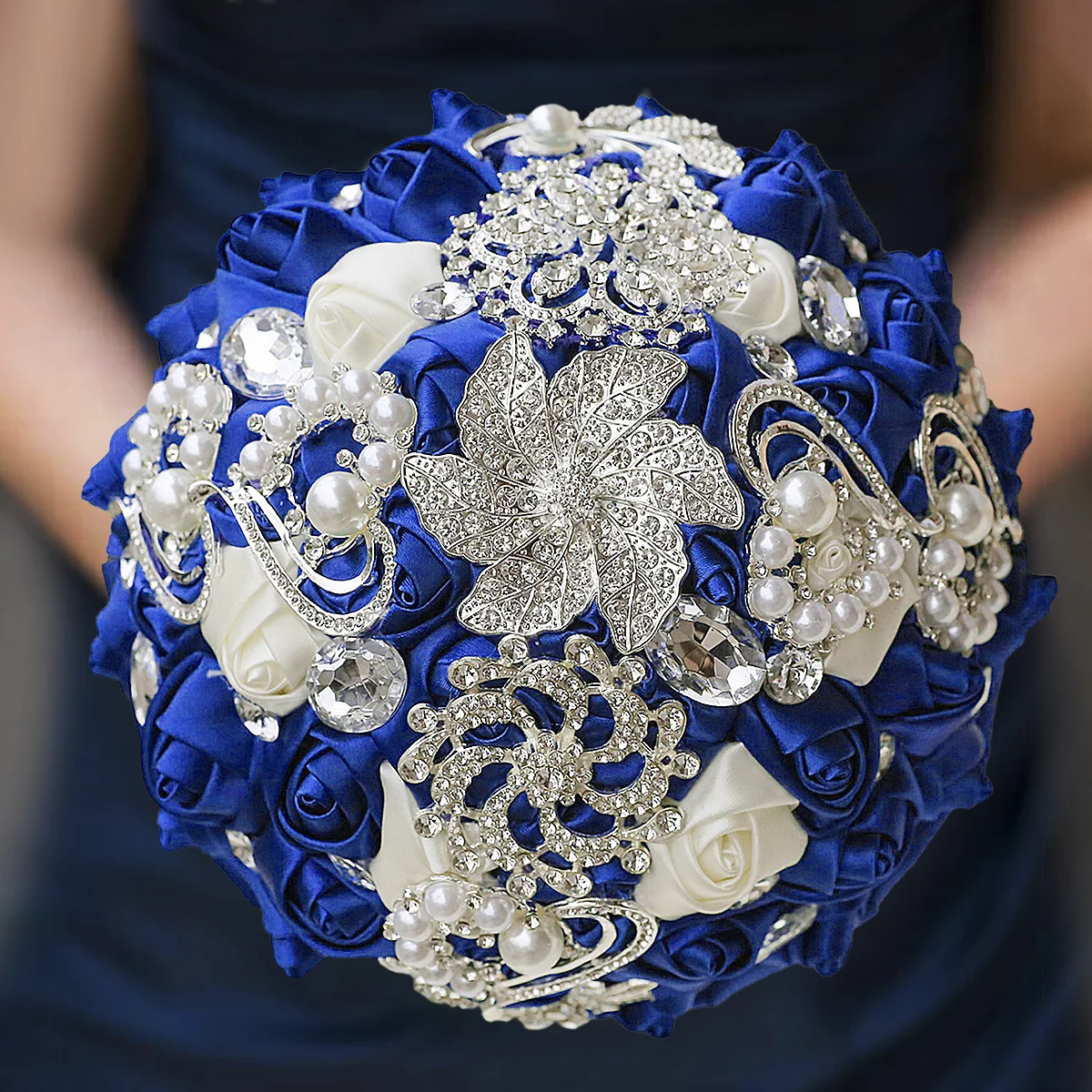 Elegance Royal Blue Bridal Bouquet Silver rhinestone handmade rose Bridesmaid Eternal 228Dbouquet gift wedding supplies W228D
