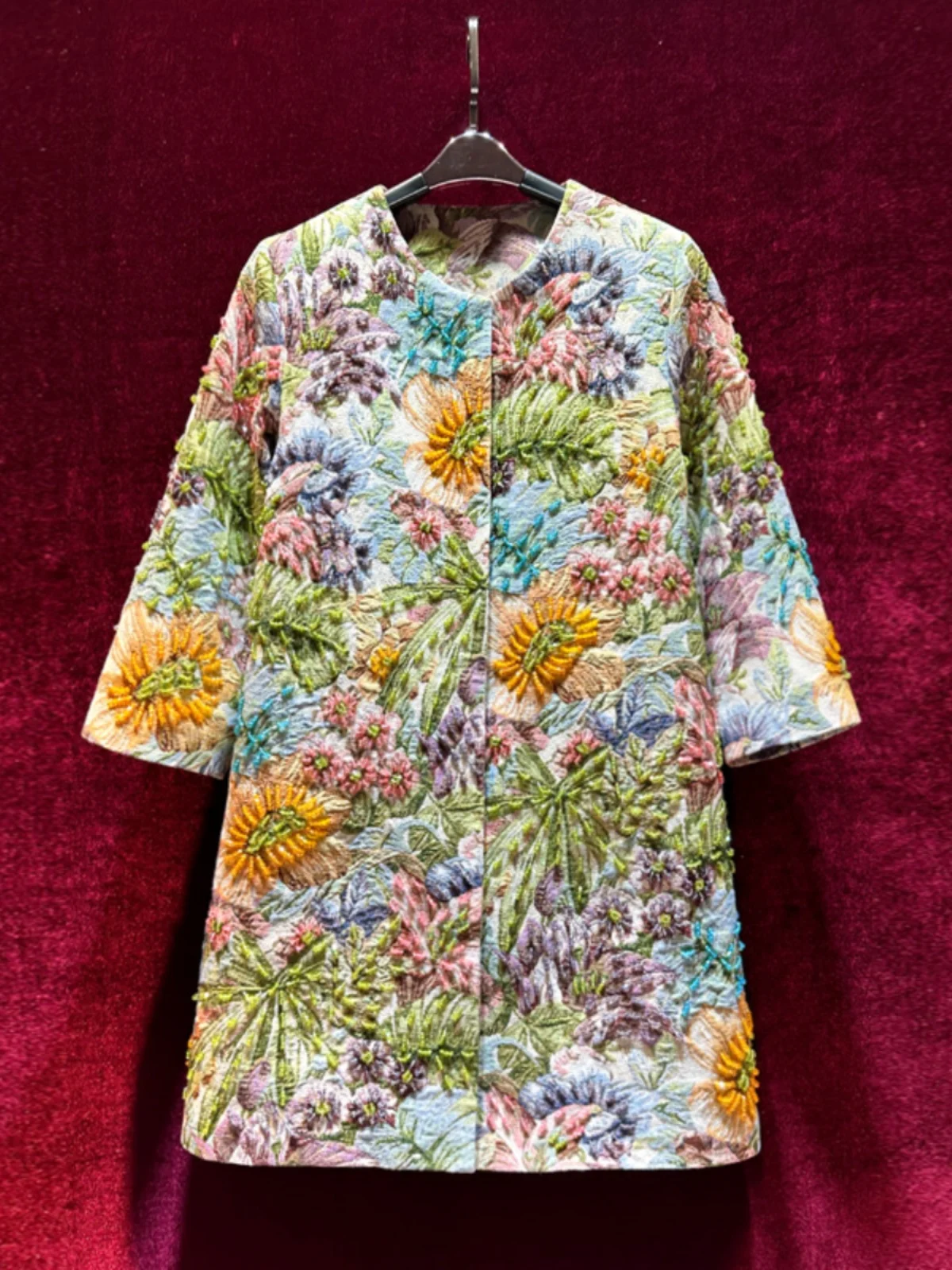 

Тренчкот с тяжелыми бусинами в европейском стиле, женское модное винтажное приталенное Свободное пальто средней длины, осенняя одежда, новинка 2024