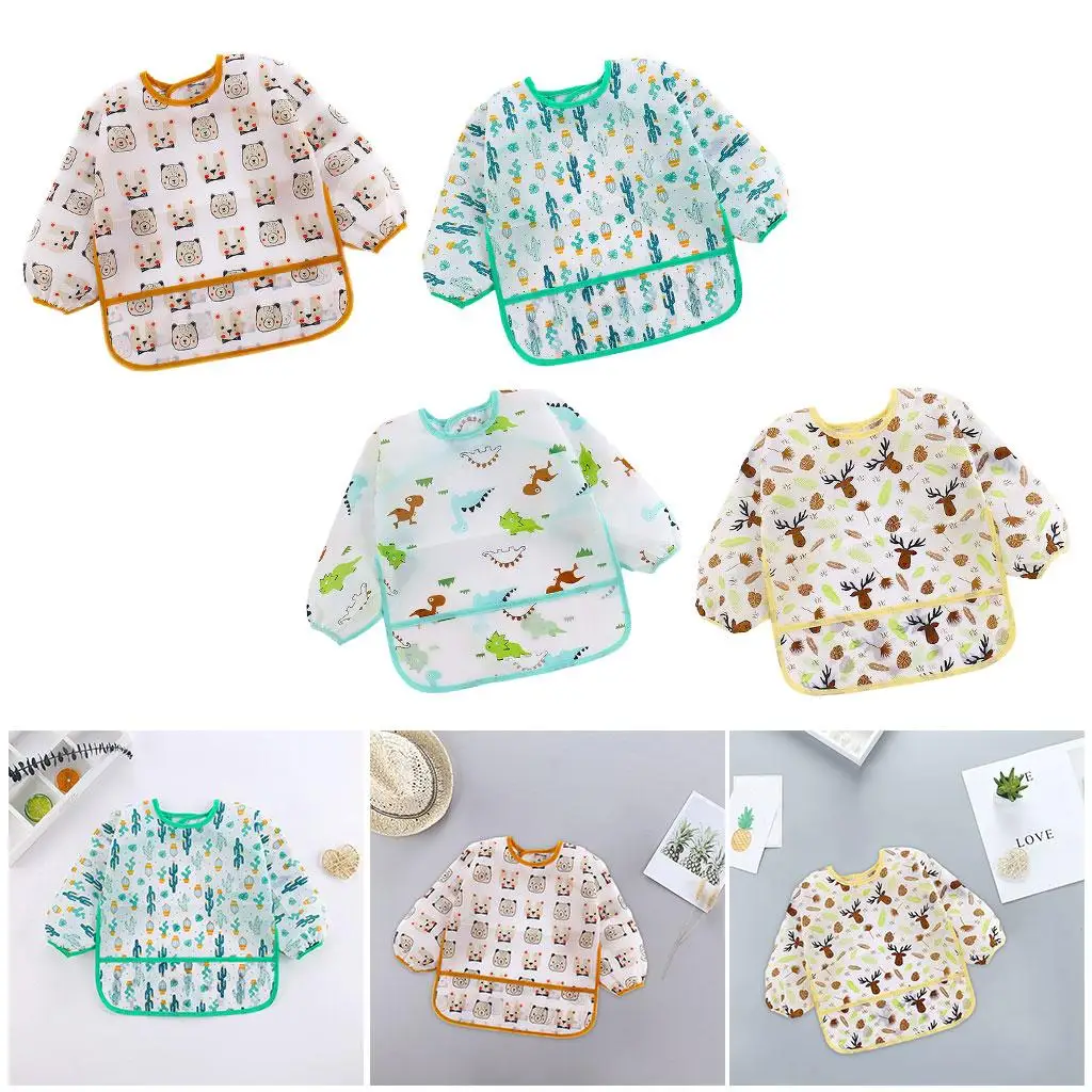 Baby Feeding Bib Wipe Clean Waterproof Long Sleeve Feeding Smock Lunch Apron for Baby Girls Height 0cm