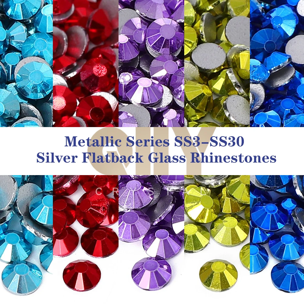 QIIY Metallic Series SS3-SS30 Glass Rhinestones Glitter Strass Non ...