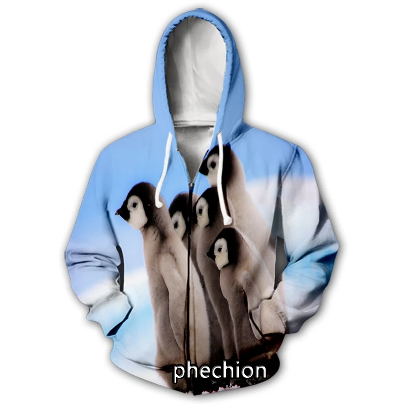 

Новые мужские/женские повседневные толстовки phechion на молнии с 3D-принтом пингвина, модное пальто, одежда в стиле хип-хоп, топы, Спортивные На молнии с капюшоном B96