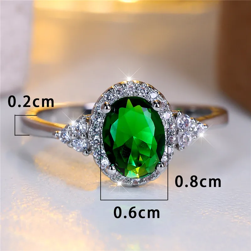 Cute Female Green Oval Zircon Stone Engagement Ring Silver Color Wedding Jewelry For Women