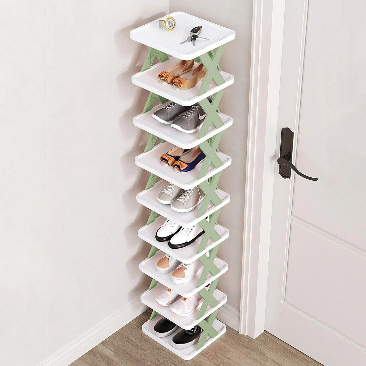 

Shoes Storage Shelf Tall Rack Stackable Entryway Tower for Closet Small Organizer Foldable Household