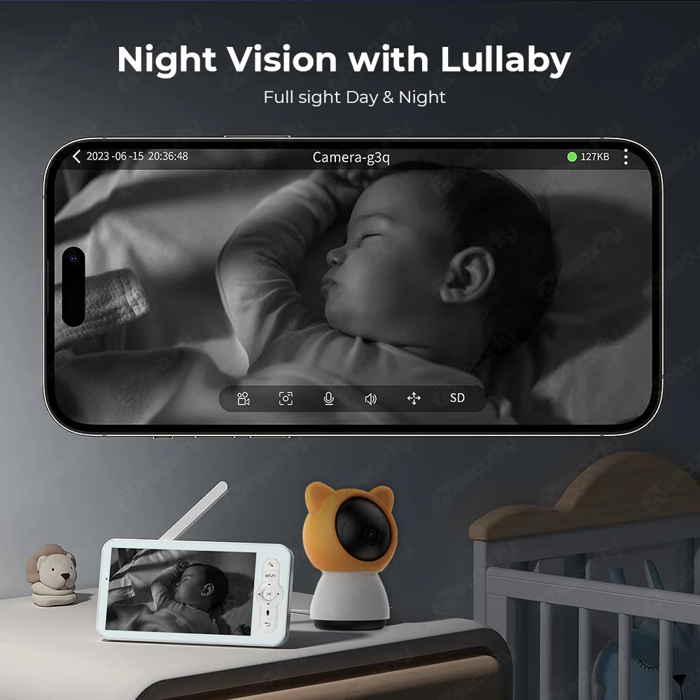 5 WiFi 베이비 모니터 화면과 앱으로 1080P PTZ 베이비 카메라 나이트 비전 양방향 통화 베이비폰 울다 & 모션 감지 보모 카메라, SD 카드 기록 및 재생
