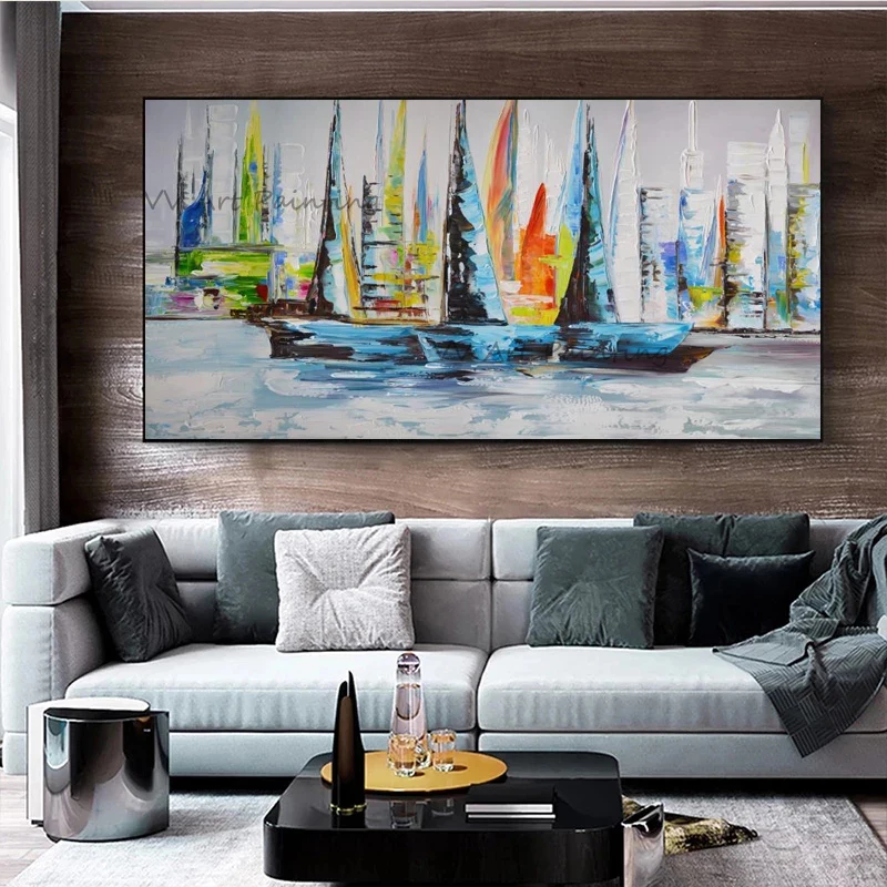 

The Seascape Mural Painting Art Handpainted Abstract Ship Oil Painting Art Canvas Wall Artwork Living Room Decor Sea Pictures