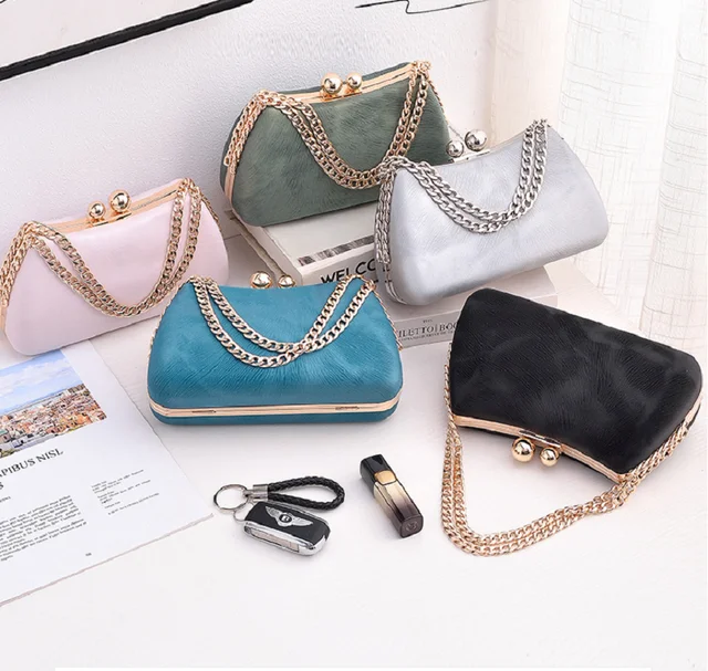 Women Evening Leather Clutch Bag Luxury Chain Shoulder Crossbody