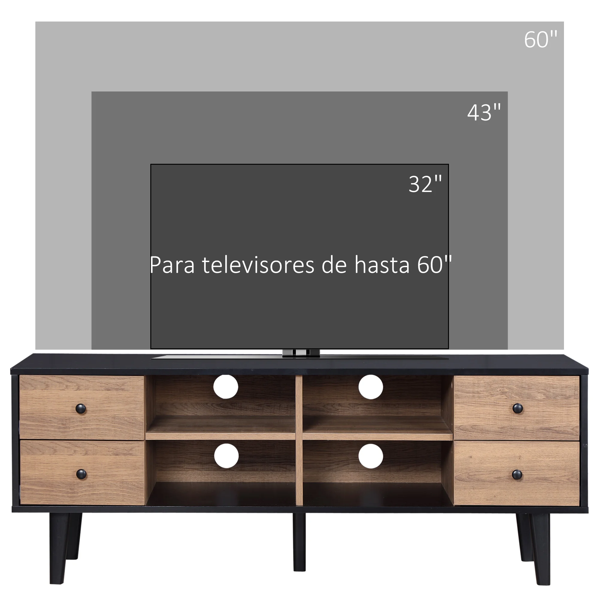 HOMCOM Mueble de TV para Televisores de hasta 60 Pulgadas Mesa para TV de Salón 4 Cajones y 4 Estantes Abiertos para Dormitorio 130x40x50 cm Natural y Negro| | - AliExpress