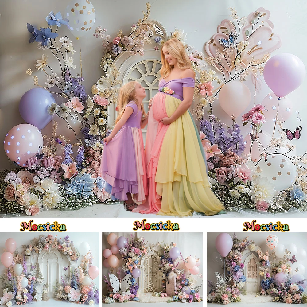 스튜디오 꽃을위한 웨딩 사진 배경 나비 풍선 흰색 아치 문 배경 장식 소녀 키즈 베이비 쇼 Photozone