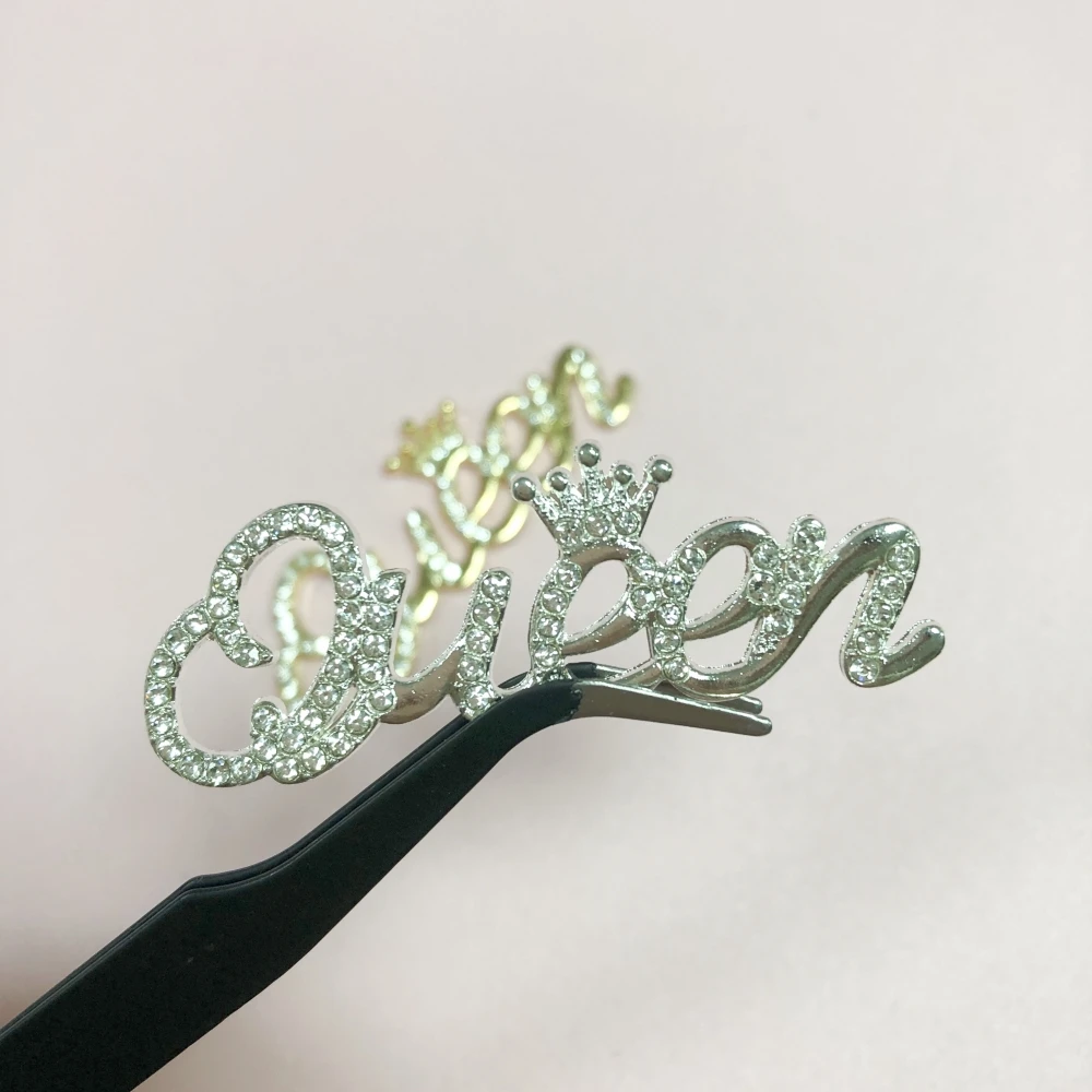 Set of 2 Glittering Gold and Silver Crown Rhinestone Pendants for DIY Phone Case Decoration