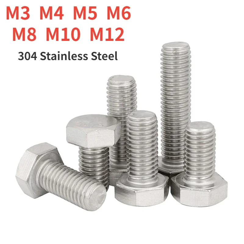 

M3 M4 M5 M6 M8 M10 M12 External Hex Hexagon Head Screws With Full Thread 304 Stainless Steel Hexagon Head Bolt
